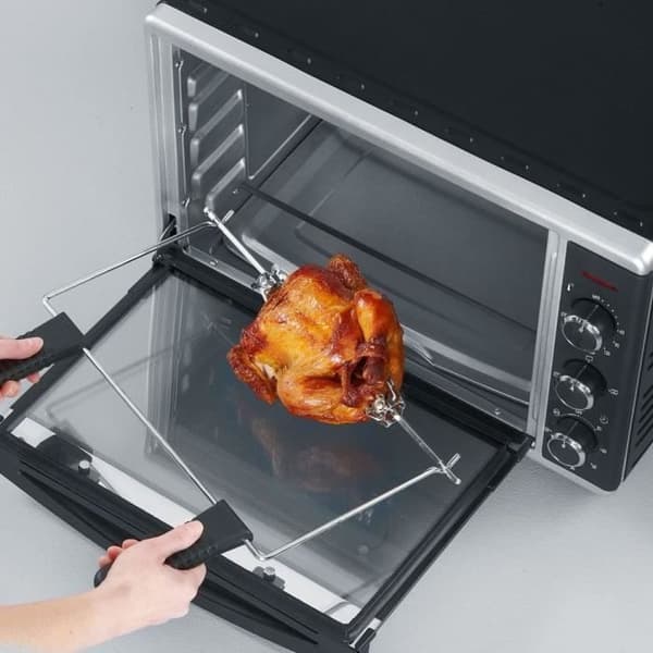 Miniugn SEVERIN TO2058 roterande värme 42 L, pizzasten och spett, 1800 W bänkugn, 120 min timer, Svart/Rostfritt stål