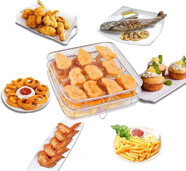 Bomclap trelags 304 rustfrit stålstativ til airfryer, grillstativ og tørrestativ, velegnet til airfryer og ovn
