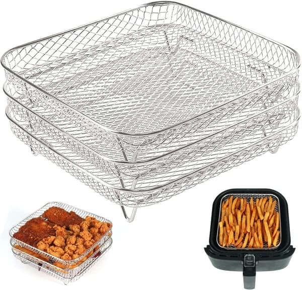 Bomclap trelags 304 rustfrit stålstativ til airfryer, grillstativ og tørrestativ, velegnet til airfryer og ovn