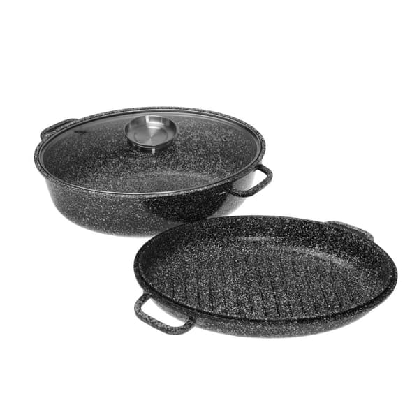 KERAMISK RIFFEL Pande 38cm MED GRILL OG LÅG KLAUSBERG KB-7367
