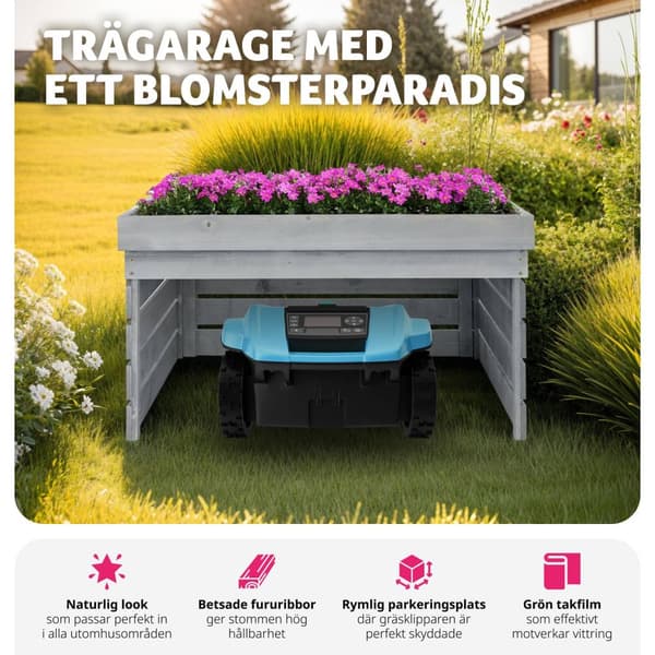 Garage för robotgräsklippare Hortus, trä, planterbart tak - grå