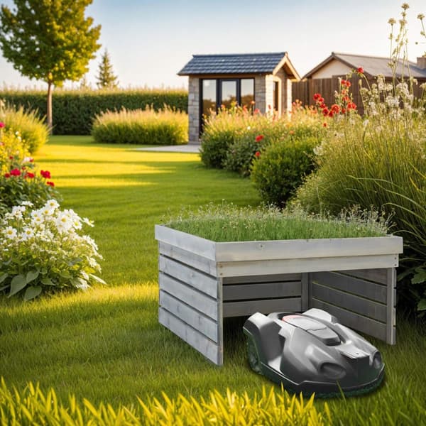 Garage för robotgräsklippare Hortus, trä, planterbart tak - grå