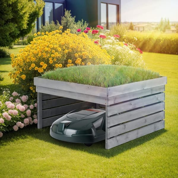 Garage för robotgräsklippare Hortus, trä, planterbart tak - grå