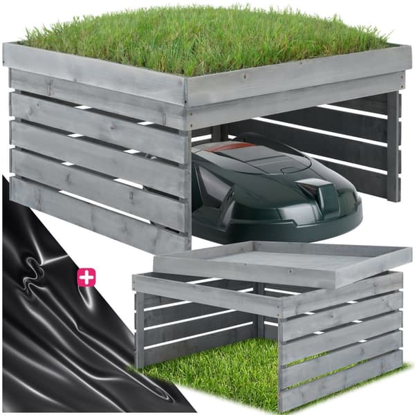 Garage för robotgräsklippare Hortus, trä, planterbart tak - grå