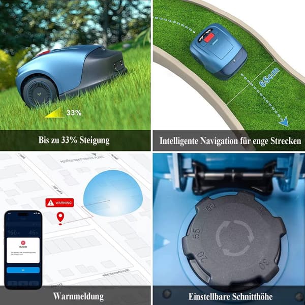 Wi-Fi/Bluetooth smart gräsklippare robot, trädgårdsklippare, smart navigering, flera lägen, vattentät och dammtät, automatisk laddning
