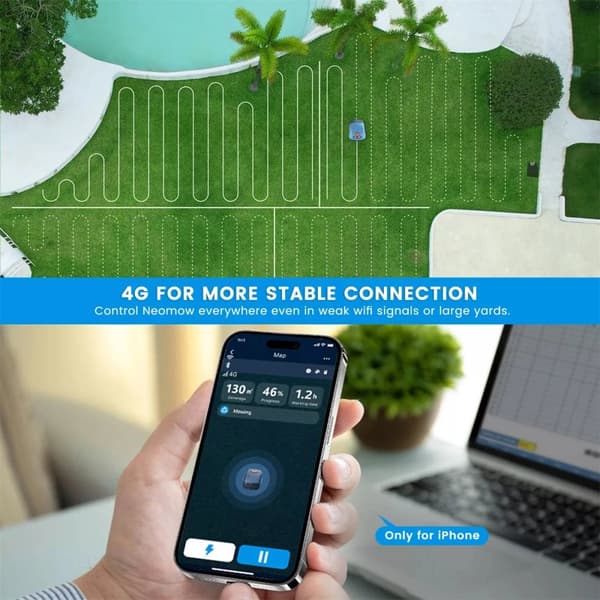 Wi-Fi/Bluetooth smart gräsklippare robot, trädgårdsklippare, smart navigering, flera lägen, vattentät och dammtät, automatisk laddning