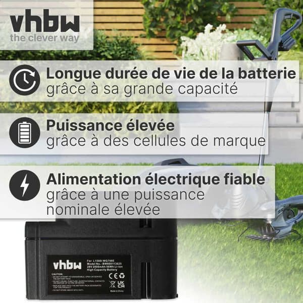vhbw Batteri kompatibel med Worx Landroid L1500i WG798E, M 500B WG755E, M WG794E, M WG794EDC robotgräsklippare (2000mAh, 28V, Li-ion)
