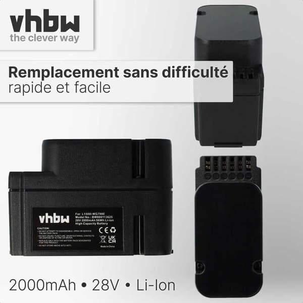 vhbw Batteri kompatibel med Worx Landroid L1500i WG798E, M 500B WG755E, M WG794E, M WG794EDC robotgräsklippare (2000mAh, 28V, Li-ion)