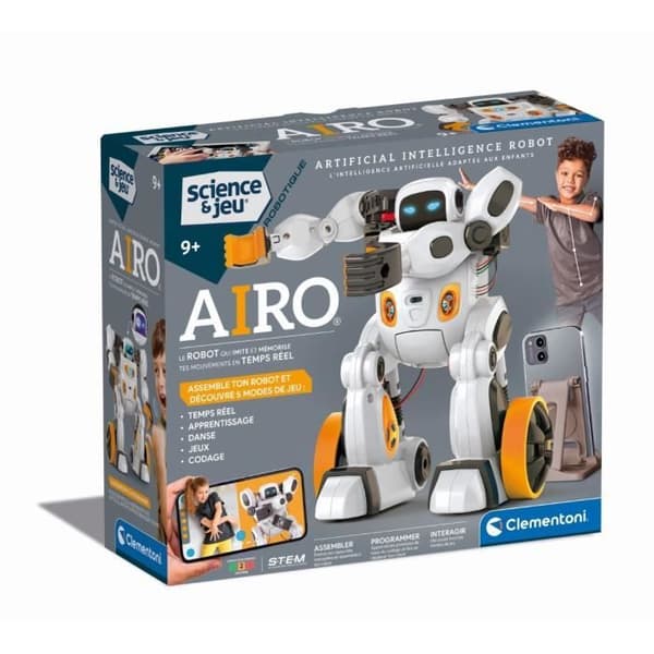 CLEMENTONI - AIRO, Robot med artificiell intelligens - Känner igen gester och röster - Rörelser - Dedikerad applikation med algor