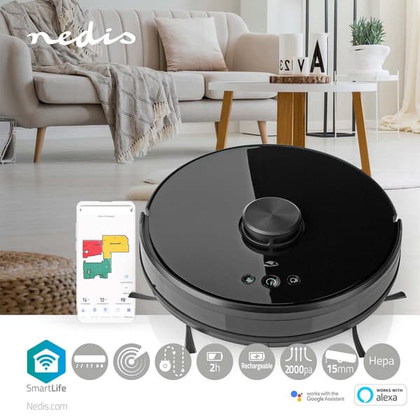 Nedis SmartLife Robot Pölynimuri | Laser-navigointi | Wi-Fi | Keräyssäiliön tilavuus: 0.6 l | Automaattinen lataus | Maksimi käyttöaika: 2 tuntia | Mu