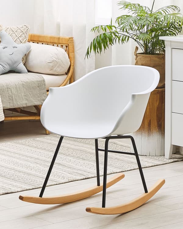 Keinutuoli valkoinen 56 x 73 x 82 cm muovi pyökkipuu metalli helppohoitoinen kestävä moderni