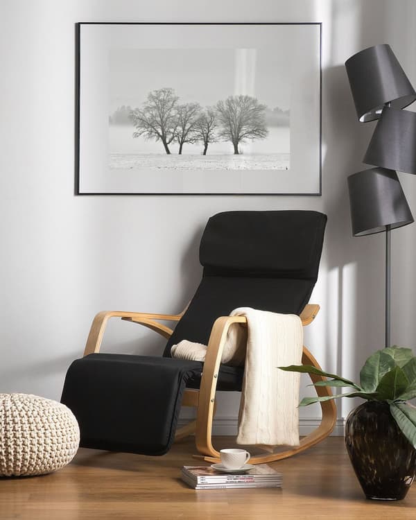 Keinutuoli musta 68 x 96 x 82 cm koivupuu kangasverhoilu korkea selkänoja