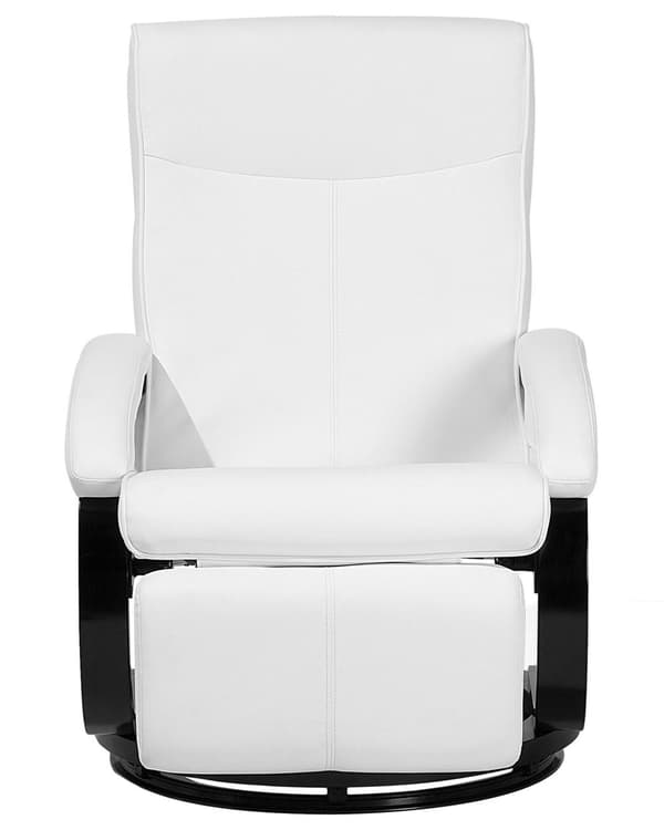 Mekanismituoli valkoinen keinonahka puu säädettävä selkänoja ja jalkatuki ergonominen nojatuoli moderni