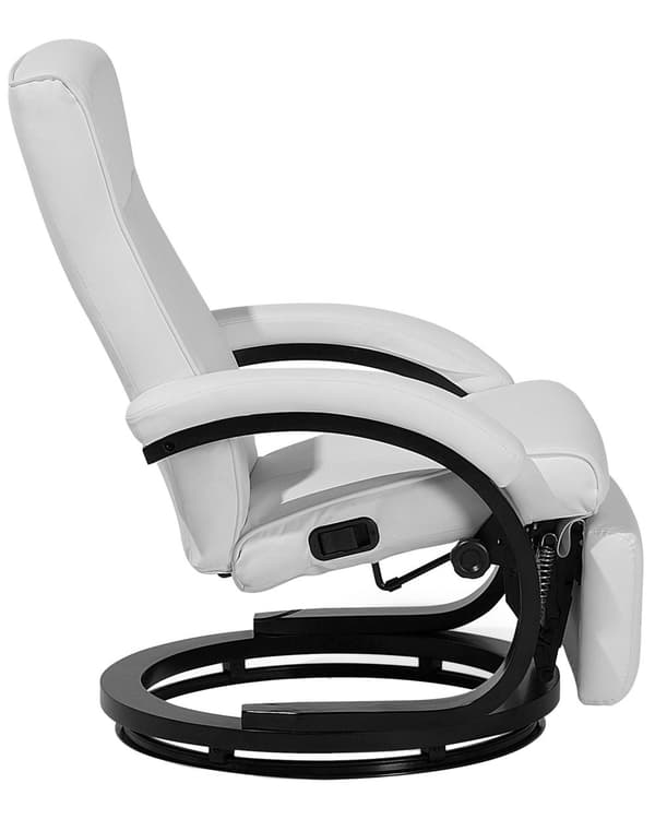 Mekanismituoli valkoinen keinonahka puu säädettävä selkänoja ja jalkatuki ergonominen nojatuoli moderni