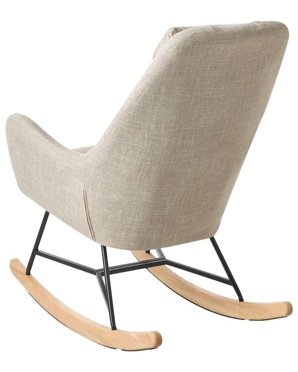 Gyngestol Beige Polster Lyst Træ med Sort Metalben 116 x 92 x 45 cm Moderne med Nakkestøtte til Ældre Seniorstol Hvile med Vippefunktion