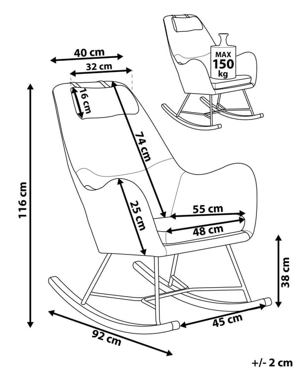 Gyngestol Mørkegrå Velour Lyst Træ med Sort Metalben 116 x 92 x 45 cm Moderne med Nakkestøtte til Ældre Seniorstol Hvile med Vippefunktion