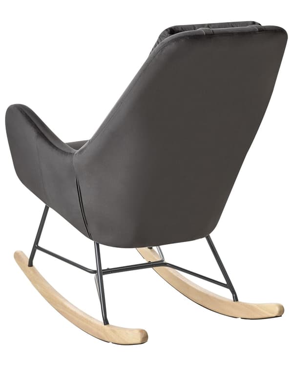 Gyngestol Mørkegrå Velour Lyst Træ med Sort Metalben 116 x 92 x 45 cm Moderne med Nakkestøtte til Ældre Seniorstol Hvile med Vippefunktion
