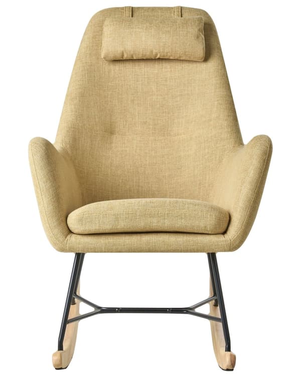 Gyngestol Gul Polster Lyst Træ med Sort Metalben 116 x 92 x 45 cm Moderne med Nakkestøtte til Ældre Seniorstol Hvile med Vippefunktion