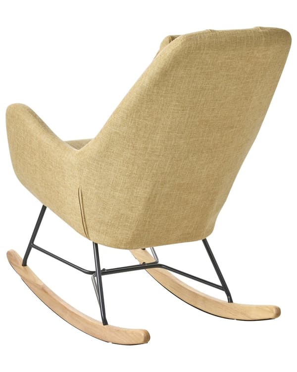 Gyngestol Gul Polster Lyst Træ med Sort Metalben 116 x 92 x 45 cm Moderne med Nakkestøtte til Ældre Seniorstol Hvile med Vippefunktion