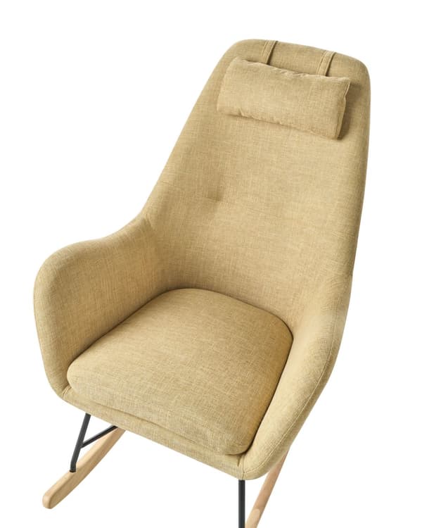 Gyngestol Gul Polster Lyst Træ med Sort Metalben 116 x 92 x 45 cm Moderne med Nakkestøtte til Ældre Seniorstol Hvile med Vippefunktion