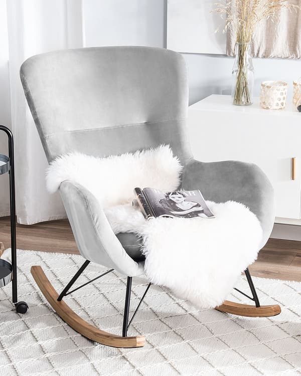Moderne Gyngestol i Velour Lysegrå Farve