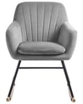 Miniatyrbillede 4 af 9: Gyngestol Grå Velour Lyst Træ Sort Metalben Dekorativ Betrukket Rokkestol med Armlæn Vippe Quiltet Ryg Retro Design Velcro Pude