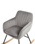 Miniatyrbillede 6 af 9: Gyngestol Grå Velour Lyst Træ Sort Metalben Dekorativ Betrukket Rokkestol med Armlæn Vippe Quiltet Ryg Retro Design Velcro Pude