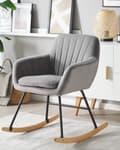 Miniatyrbillede 2 af 9: Gyngestol Grå Velour Lyst Træ Sort Metalben Dekorativ Betrukket Rokkestol med Armlæn Vippe Quiltet Ryg Retro Design Velcro Pude