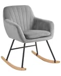 Miniatyrbillede 1 af 9: Gyngestol Grå Velour Lyst Træ Sort Metalben Dekorativ Betrukket Rokkestol med Armlæn Vippe Quiltet Ryg Retro Design Velcro Pude