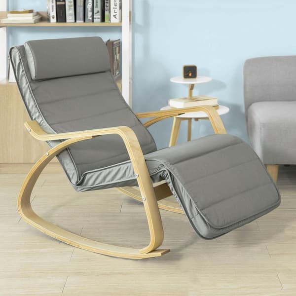SoBuy Modern gungstol med fotpall, Loungestol, Testad för 150 kg, Grå, FST16-DG