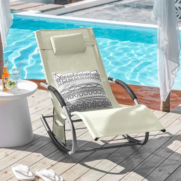 SoBuy 2 x Puutarhan keinutuolit jalkatuella Aurinkotuolit Kansituolit Beige OGS28-MIX2