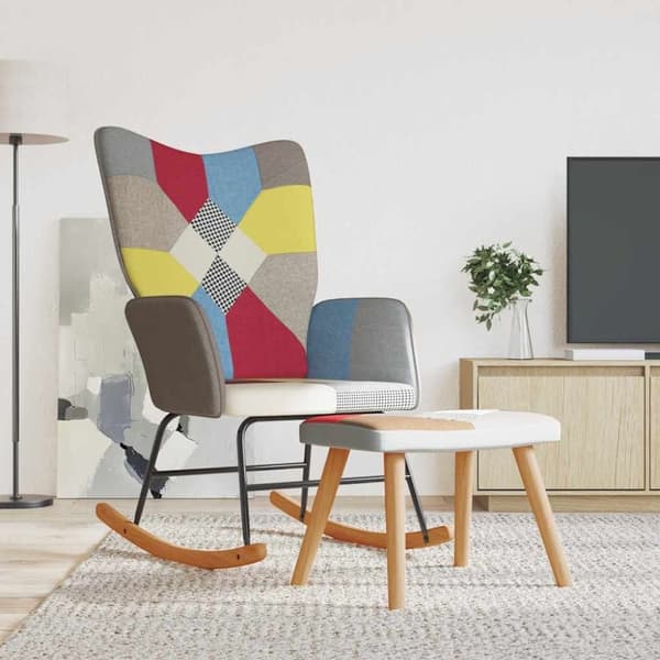vidaXL gyngestol med fodskammel patchworkstof