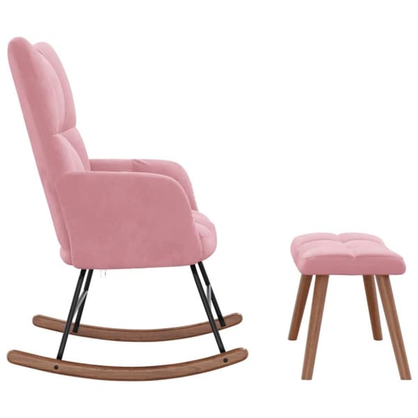 vidaXL Gungstol med fotpall rosa sammet