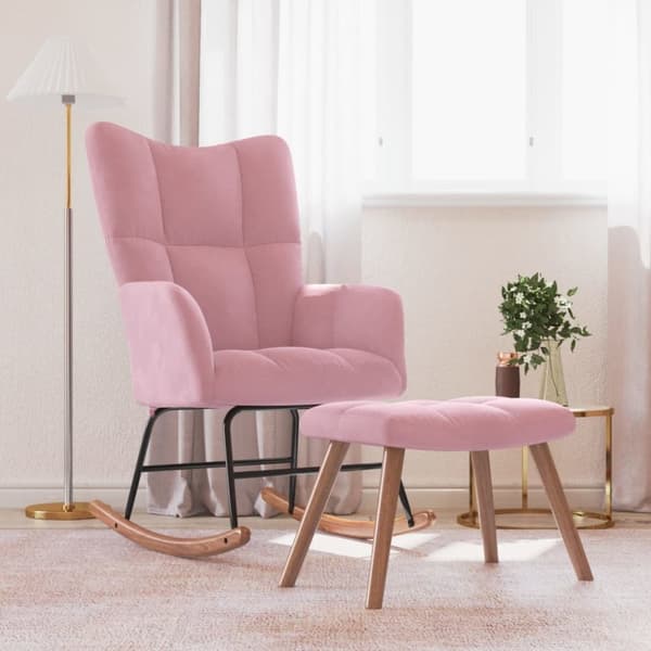 vidaXL Gungstol med fotpall rosa sammet