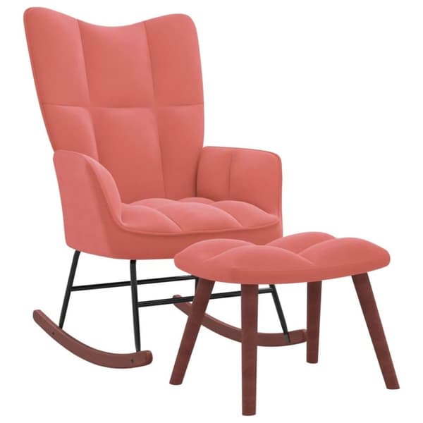 vidaXL Gungstol med fotpall rosa sammet