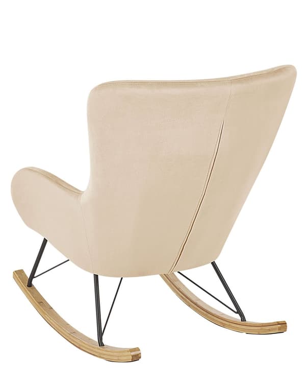 Keinutuoli beige sametti verhoiltu puu metalli nojatuoli glamour retro tyyli