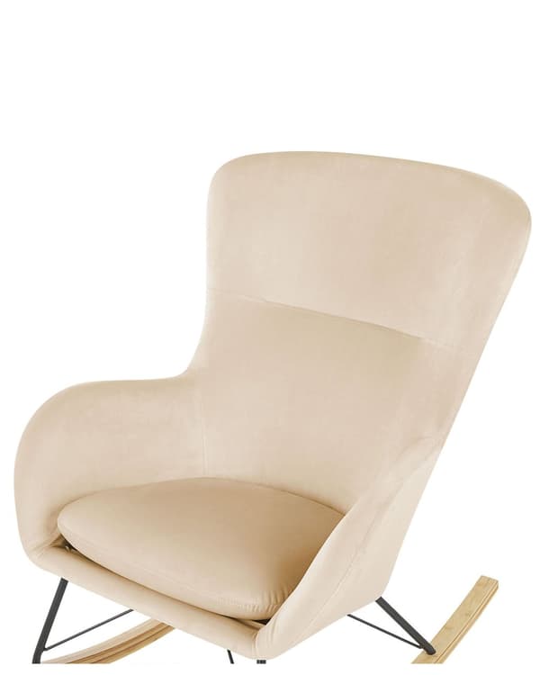 Keinutuoli beige sametti verhoiltu puu metalli nojatuoli glamour retro tyyli