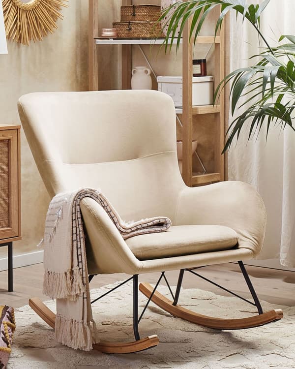 Keinutuoli beige sametti verhoiltu puu metalli nojatuoli glamour retro tyyli