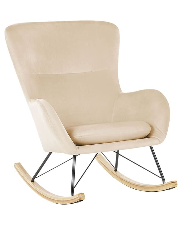 Keinutuoli beige sametti verhoiltu puu metalli nojatuoli glamour retro tyyli