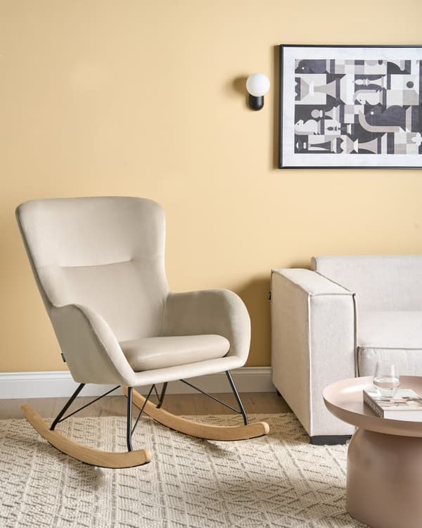 Moderne Gyngestol i Velour Beige Farvet