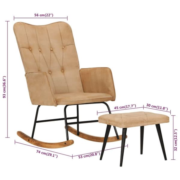 vidaXL Gungstol med fotpall gräddvit vintage kanvas
