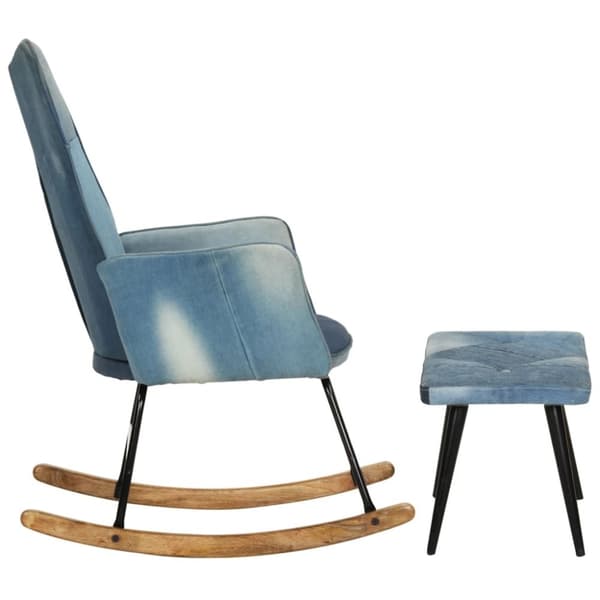 vidaXL Gungstol med fotpall blå denim lappmönster kanvas