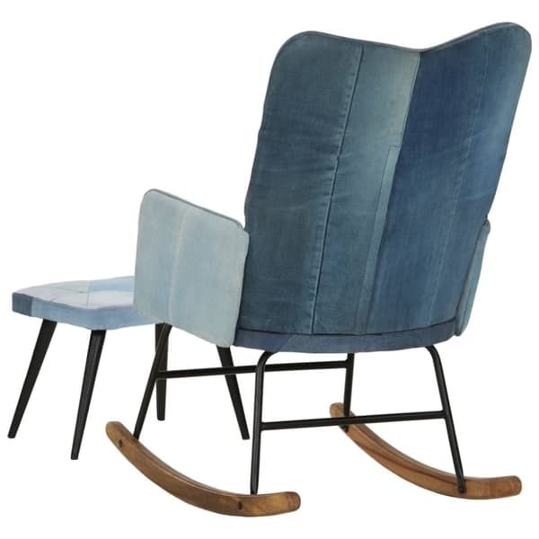 vidaXL Gungstol med fotpall blå denim lappmönster kanvas