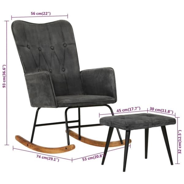 vidaXL Gungstol med fotpall svart vintage kanvas