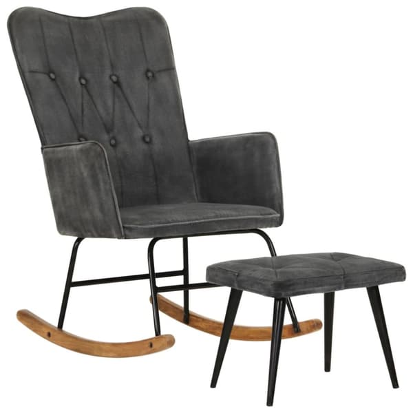 vidaXL Gungstol med fotpall svart vintage kanvas