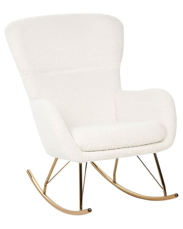 Gyngestol Hvid og Guld Boucle Polyester Stof Polstring Metal Ben Skøjter Traditionelt Retro Design