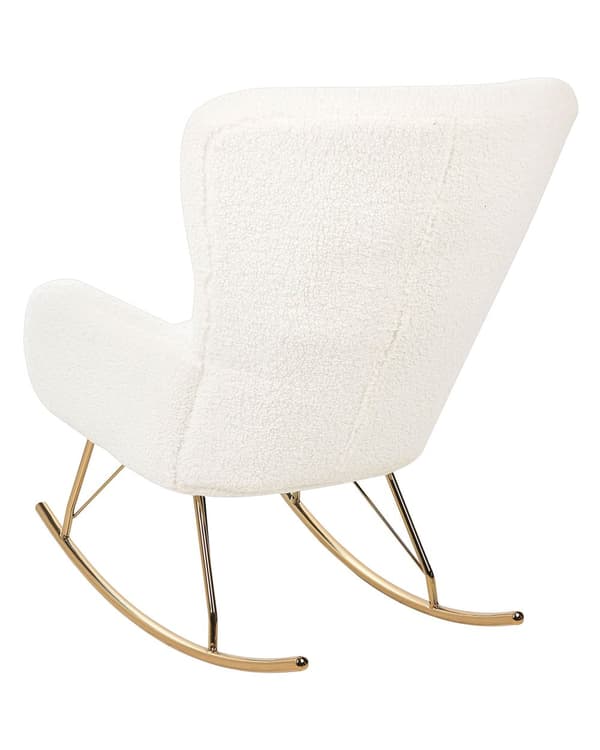 Gyngestol Hvid og Guld Boucle Polyester Stof Polstring Metal Ben Skøjter Traditionelt Retro Design