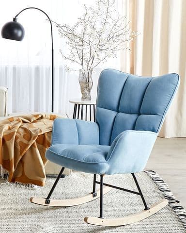 Gyngestol Blå Polyester Stof Polstring Træben Skøjter Moderne Tufting
