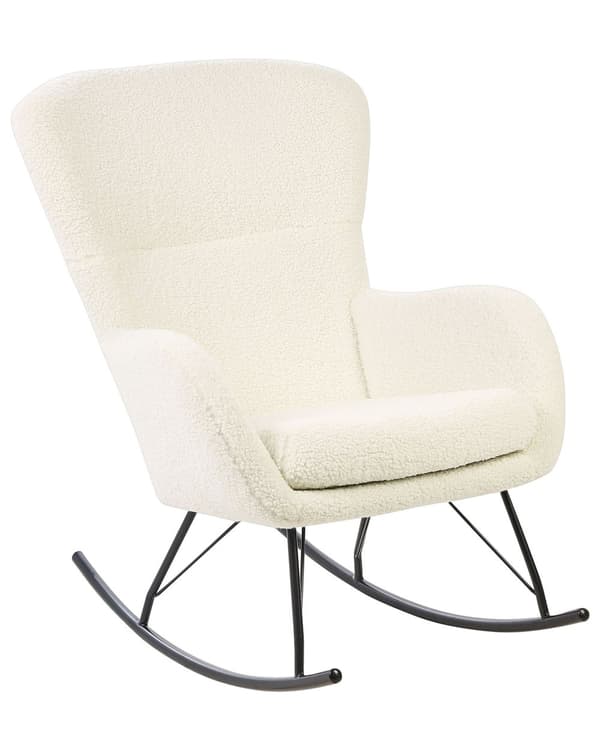 Gyngestol Hvid og sort Boucle Polyester Stof Polstring Metal Ben Skøjter Traditionelt Retro Design