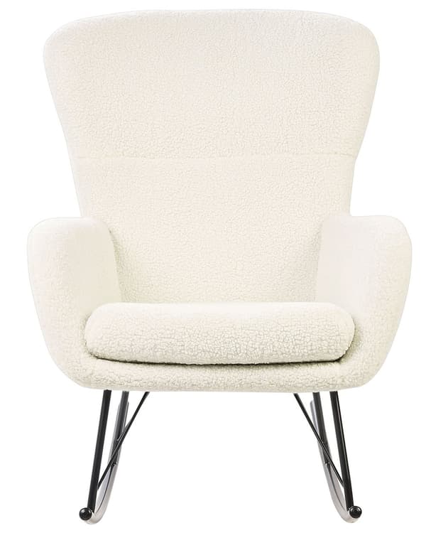 Gyngestol Hvid og sort Boucle Polyester Stof Polstring Metal Ben Skøjter Traditionelt Retro Design